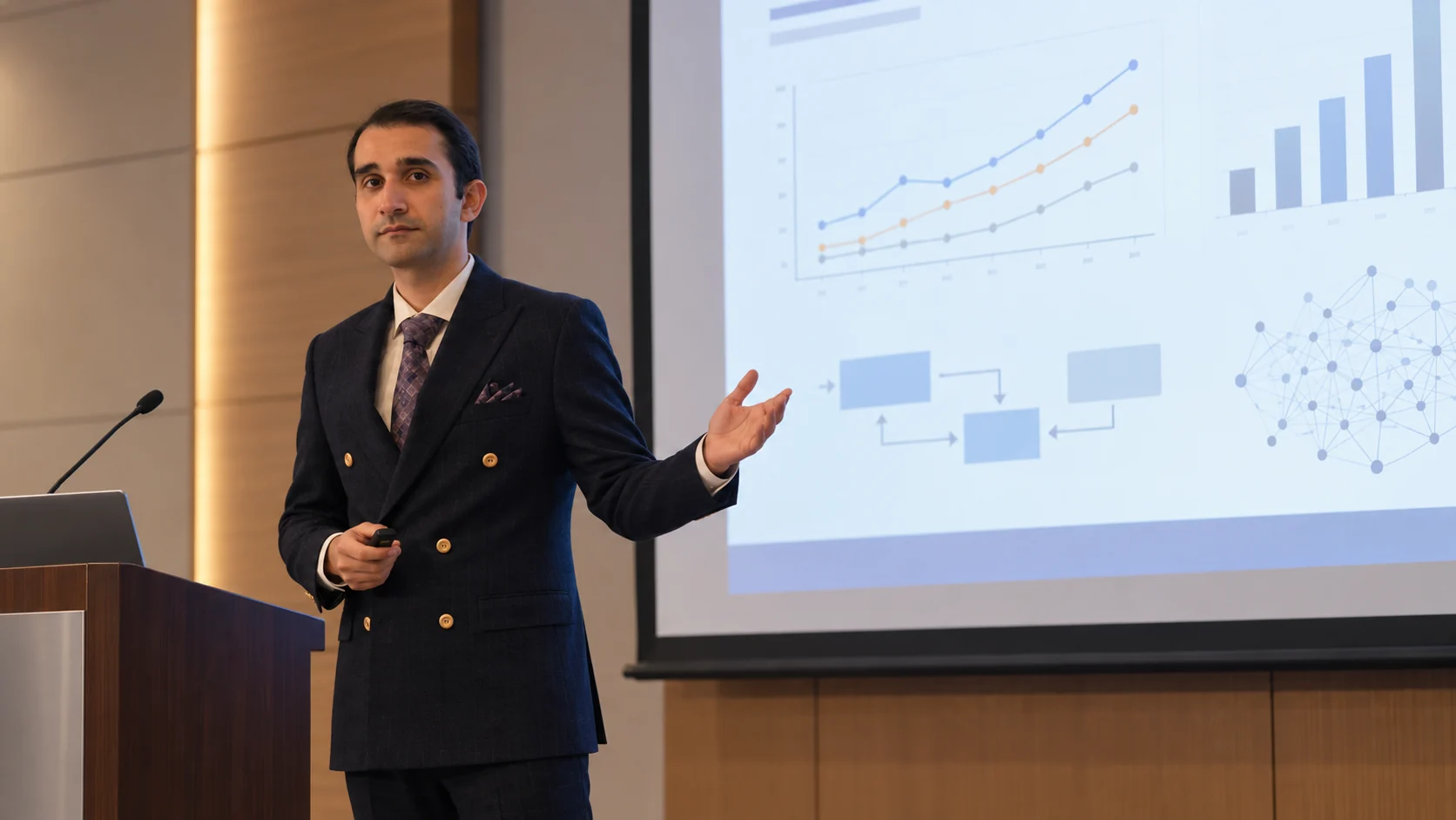 Meysam Ghanbari giving a professional research presentation